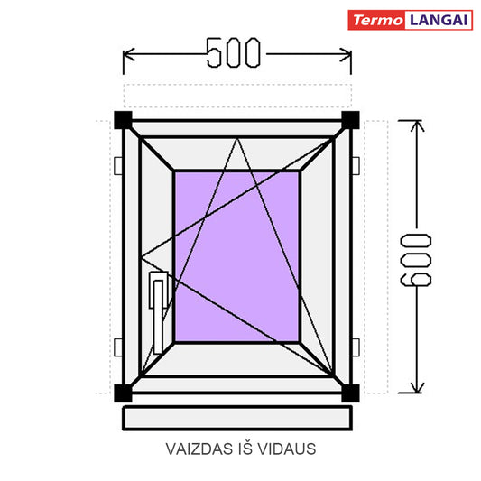 PVC langas iš sandėlio 500 × 600 mm